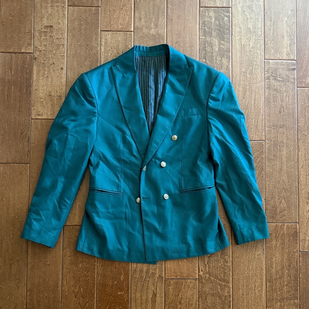 Elegant Teal Double-Breasted Men's Blazer